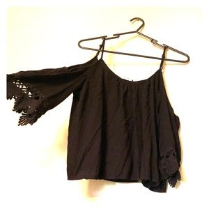 Cold Shoulder Boho Black Crop Top w/ Lace Details